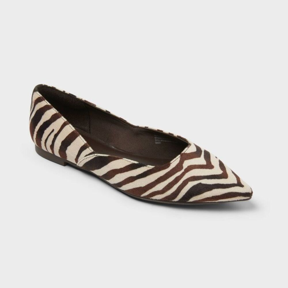 Women's Serena Velvet Flats - A New Day Brown/Cream 8